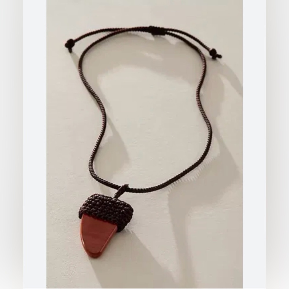 Free People Brandy Natural Stone Pendant Necklace Boho Macrame Cord NWT